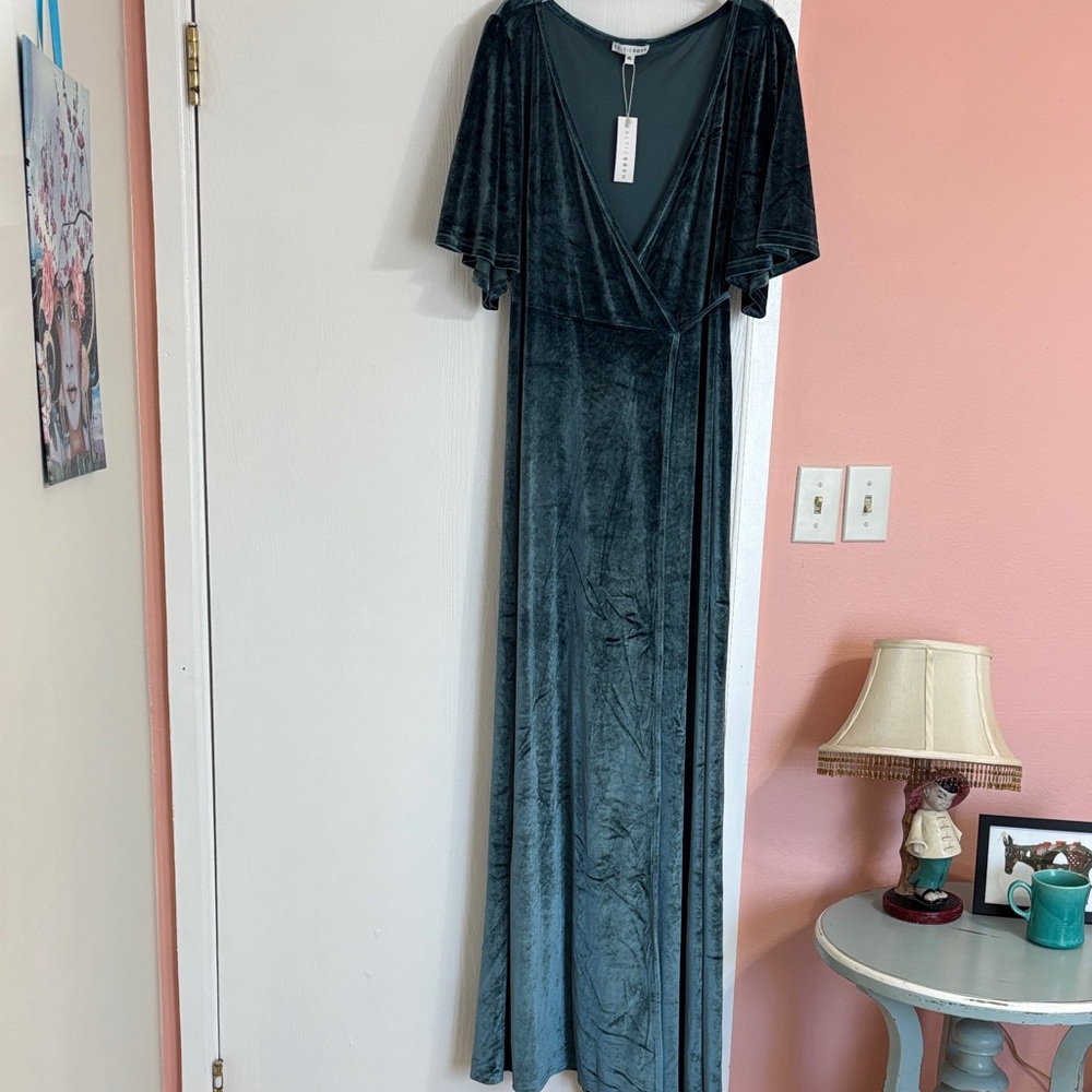 Baltic Born Meghan Velvet Wrap Dress in Teal
